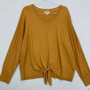 New Style & Co‎ Yellow Mustard Round Neck Tie Front Tight Knit Light Sweater XL